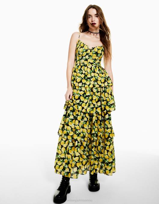 Betsey Johnson kvinner 4B8F264 klær la la sitron maxikjole svart