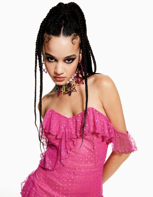 Betsey Johnson kvinner 4B8F279 klær meshing rundt stroppeløs minikjole rosa