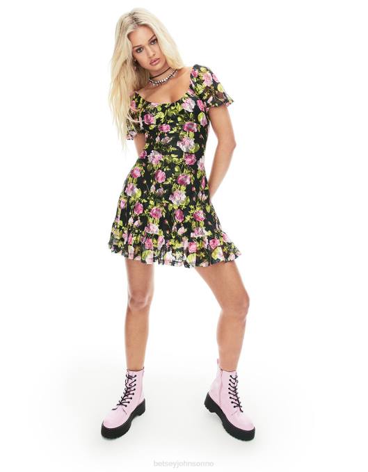 Betsey Johnson kvinner 4B8F282 klær vintage blomster mini kjole svart