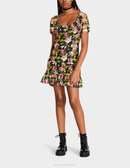 Betsey Johnson kvinner 4B8F282 klær vintage blomster mini kjole svart