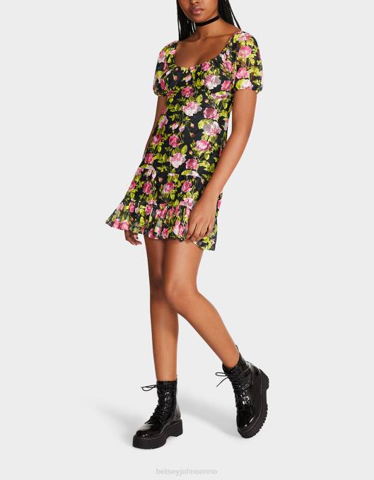 Betsey Johnson kvinner 4B8F282 klær vintage blomster mini kjole svart