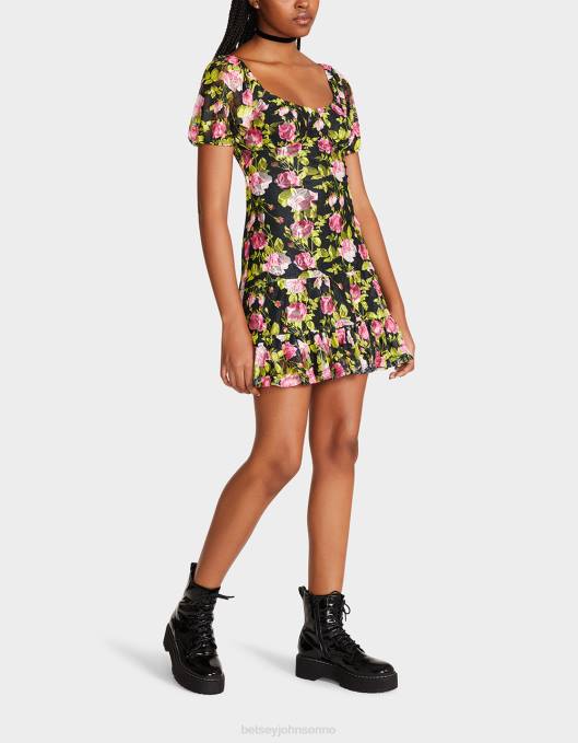 Betsey Johnson kvinner 4B8F282 klær vintage blomster mini kjole svart