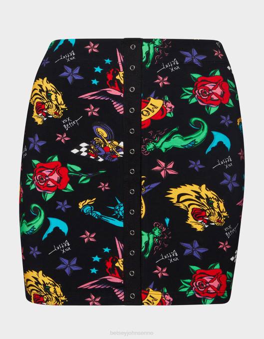 Betsey Johnson kvinner 4B8F288 klær 80. bash tatovering med snap foran miniskjørt tatovering pri