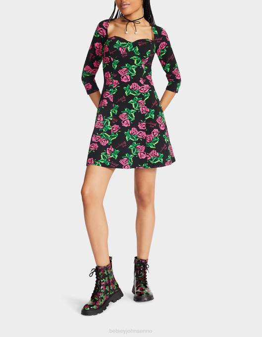 Betsey Johnson kvinner 4B8F290 klær 80th bash korsett raglan kjole roser