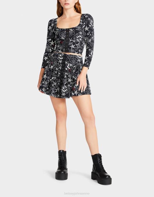 Betsey Johnson kvinner 4B8F296 klær pen i punk vintage inspirert volang mini skjørt tatovering skrive ut