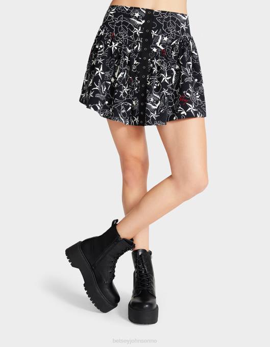 Betsey Johnson kvinner 4B8F296 klær pen i punk vintage inspirert volang mini skjørt tatovering skrive ut