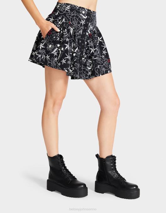 Betsey Johnson kvinner 4B8F296 klær pen i punk vintage inspirert volang mini skjørt tatovering skrive ut