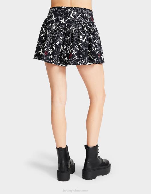 Betsey Johnson kvinner 4B8F296 klær pen i punk vintage inspirert volang mini skjørt tatovering skrive ut