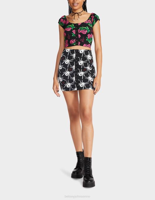 Betsey Johnson kvinner 4B8F297 klær 80. bash miniskjørt med trykk foran svart hvit