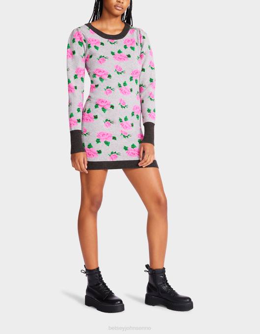 Betsey Johnson kvinner 4B8F298 klær neon roser jacquard genser kjole grå