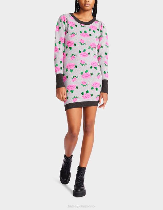 Betsey Johnson kvinner 4B8F298 klær neon roser jacquard genser kjole grå