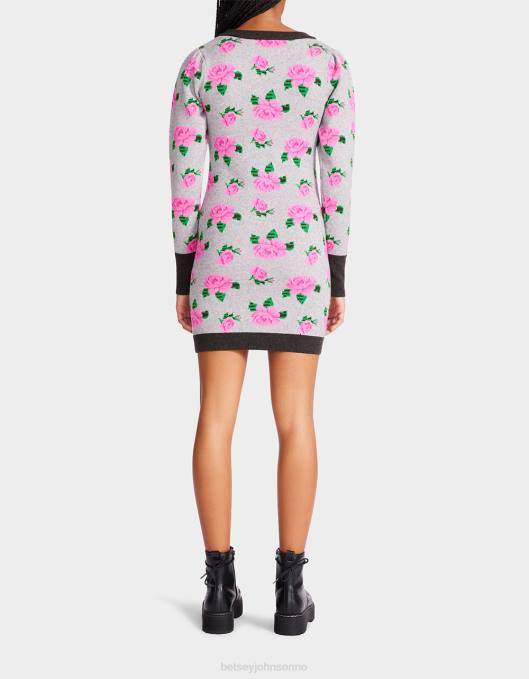 Betsey Johnson kvinner 4B8F298 klær neon roser jacquard genser kjole grå