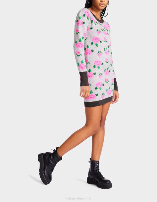 Betsey Johnson kvinner 4B8F298 klær neon roser jacquard genser kjole grå