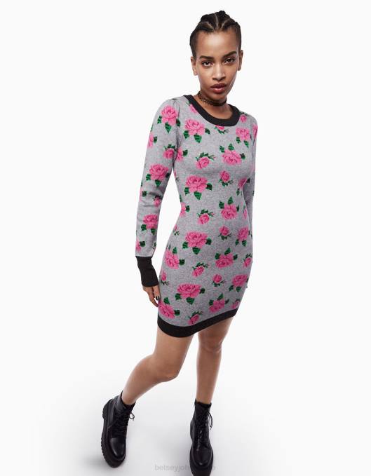 Betsey Johnson kvinner 4B8F298 klær neon roser jacquard genser kjole grå