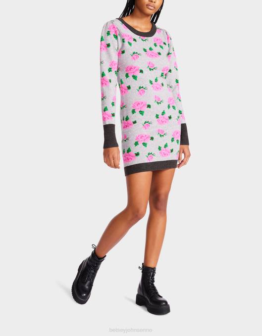 Betsey Johnson kvinner 4B8F298 klær neon roser jacquard genser kjole grå