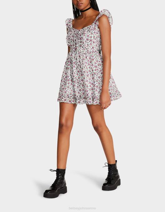 Betsey Johnson kvinner 4B8F300 klær vintage ditsy floral mini kjole hvit multi