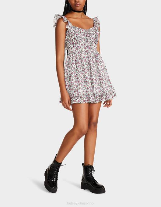 Betsey Johnson kvinner 4B8F300 klær vintage ditsy floral mini kjole hvit multi
