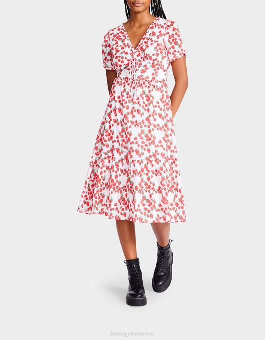 Betsey Johnson kvinner 4B8F302 klær strawberry fields bomull voile midikjole hvit
