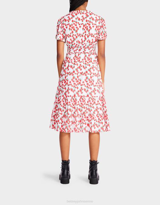 Betsey Johnson kvinner 4B8F302 klær strawberry fields bomull voile midikjole hvit