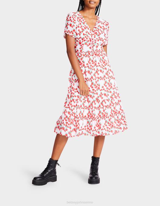 Betsey Johnson kvinner 4B8F302 klær strawberry fields bomull voile midikjole hvit