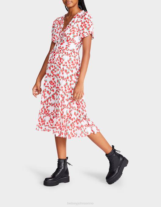 Betsey Johnson kvinner 4B8F302 klær strawberry fields bomull voile midikjole hvit