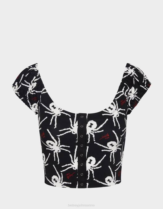 Betsey Johnson kvinner 4B8F291 klær 80. bash topp med puffermer med beskjæring svart hvit