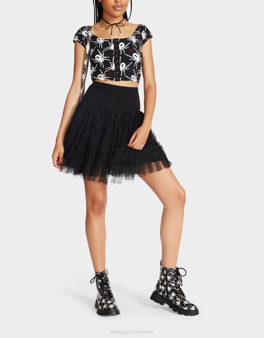 Betsey Johnson kvinner 4B8F291 klær 80. bash topp med puffermer med beskjæring svart hvit