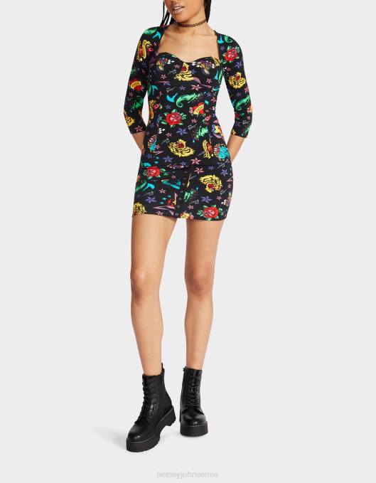 Betsey Johnson kvinner 4B8F292 klær 80th bash korsett raglan topp tatovering tatovering pri