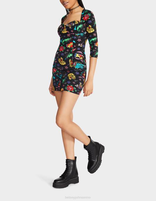 Betsey Johnson kvinner 4B8F292 klær 80th bash korsett raglan topp tatovering tatovering pri