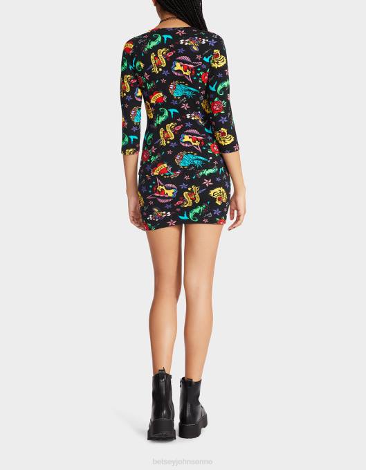 Betsey Johnson kvinner 4B8F292 klær 80th bash korsett raglan topp tatovering tatovering pri