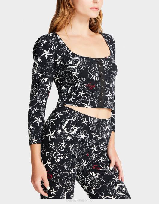 Betsey Johnson kvinner 4B8F295 klær pen i punk vintage-inspirert puff-sleeve topp tatovering skrive ut