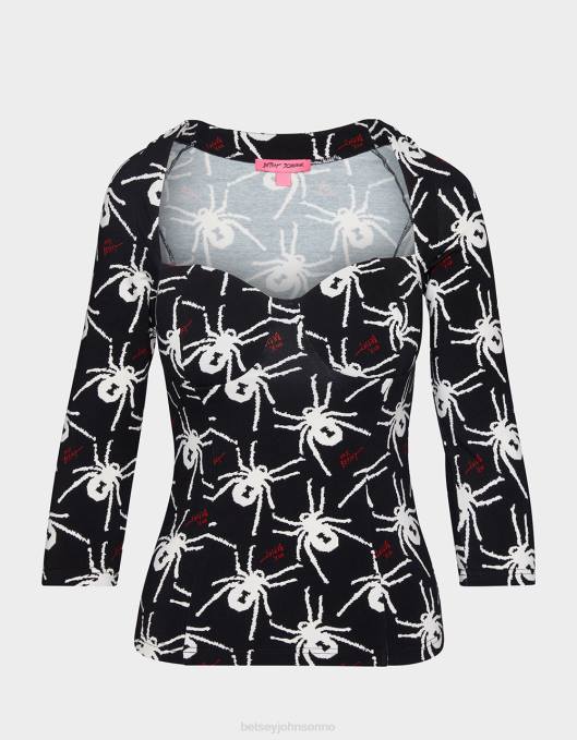 Betsey Johnson kvinner 4B8F305 klær 80th bash korsett raglan topp svart hvit