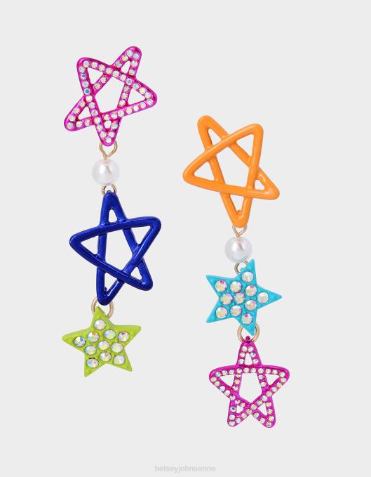 Betsey Johnson kvinner 4B8F364 smykker kidult kitsch star mismatch lineære øredobber multi