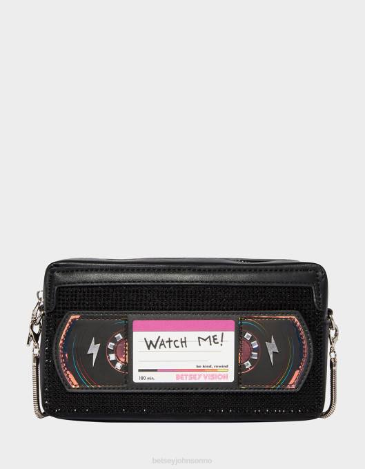 Betsey Johnson kvinner 4B8F223 tilbehør kitsch vær snill spole tilbake vhs crossbody svart