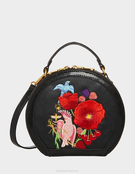 Betsey Johnson kvinner 4B8F234 tilbehør vintage brodert hatteske crossbody svart