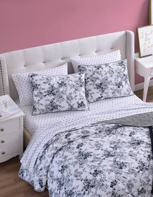 Betsey Johnson unisex 4B8F413 tilbehør floral vingård konge quilt sham sett svart
