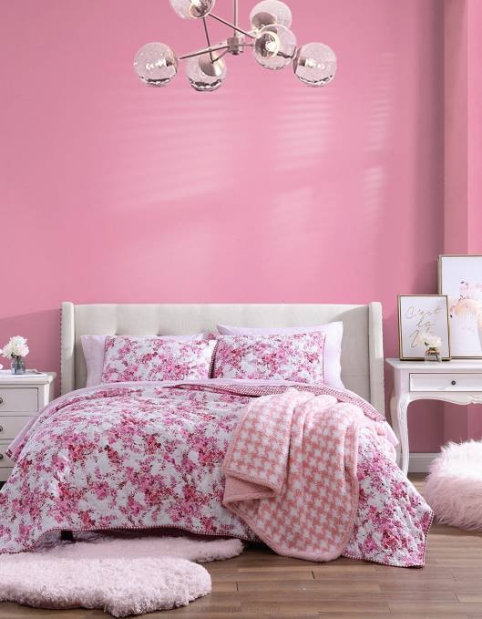 Betsey Johnson unisex 4B8F418 tilbehør floral vingård tvilling quilt sham sett rosa
