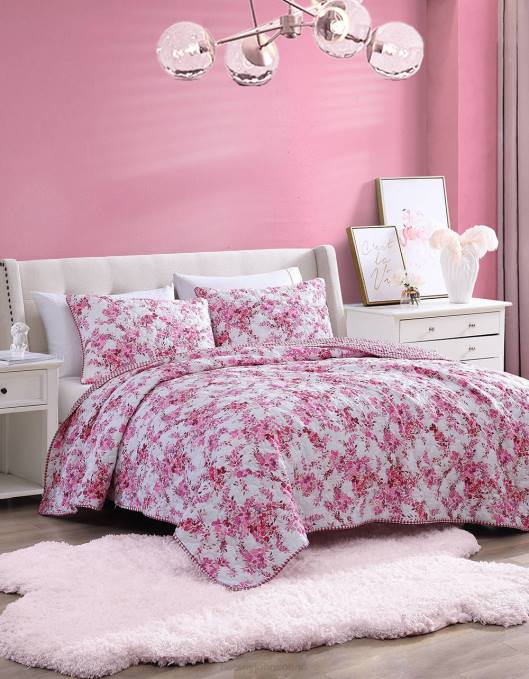 Betsey Johnson unisex 4B8F418 tilbehør floral vingård tvilling quilt sham sett rosa